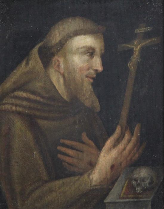 19th century Italian School Monk holding a crucifix, 8 x 6.5in.